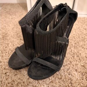 B Brian Atwood Black Fringe Heels